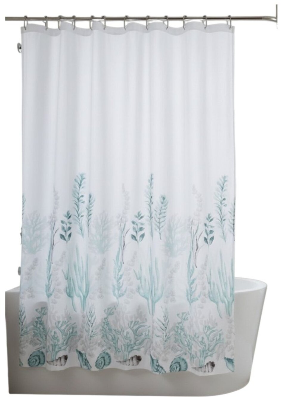 Turquoise Gray Shower Curtain 70x72 Coastal Botanical Floral Minimalist Art NEW!
